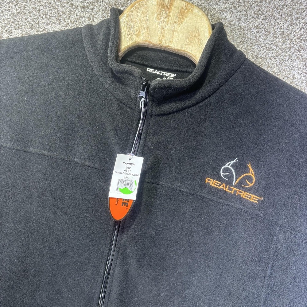 NWT Realtree Ranger Jacket Mens 3XL Black Polar Fleece Full Zip Outdoor Hunting
